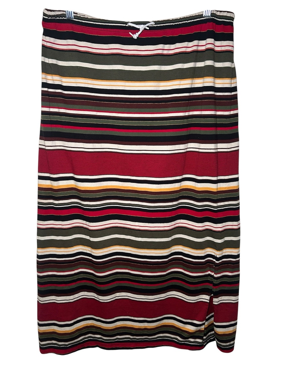 Jaclyn Smith Multi-Stripe Midi Skirt in Burgundy Olive Mustard Fall Festival